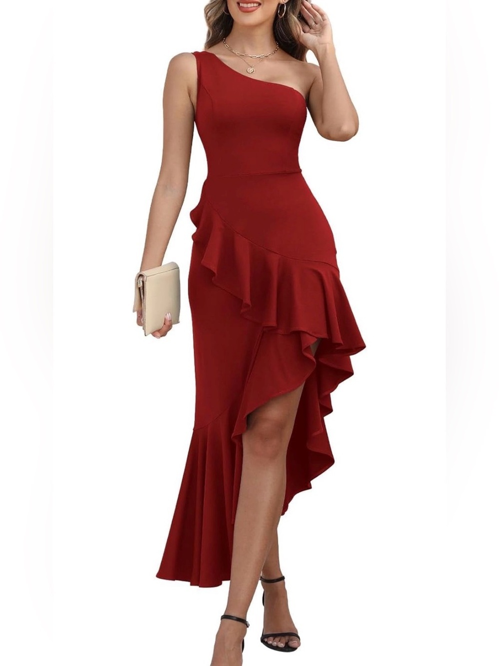 One Shoulder Dress Sleeveless Midi Dresses Asymmetric Ruffle Bodycon Dress